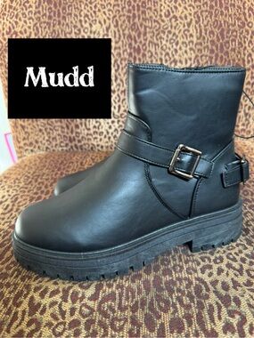 NWT Mudd Burbank Black Y2K Moto Biker Boots Chunky Sole Shoes Womens Size 10